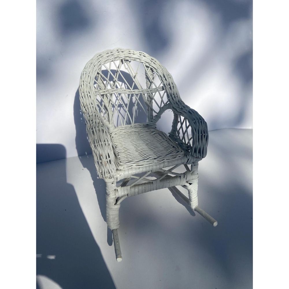 White Wicker Doll Rocking Chair